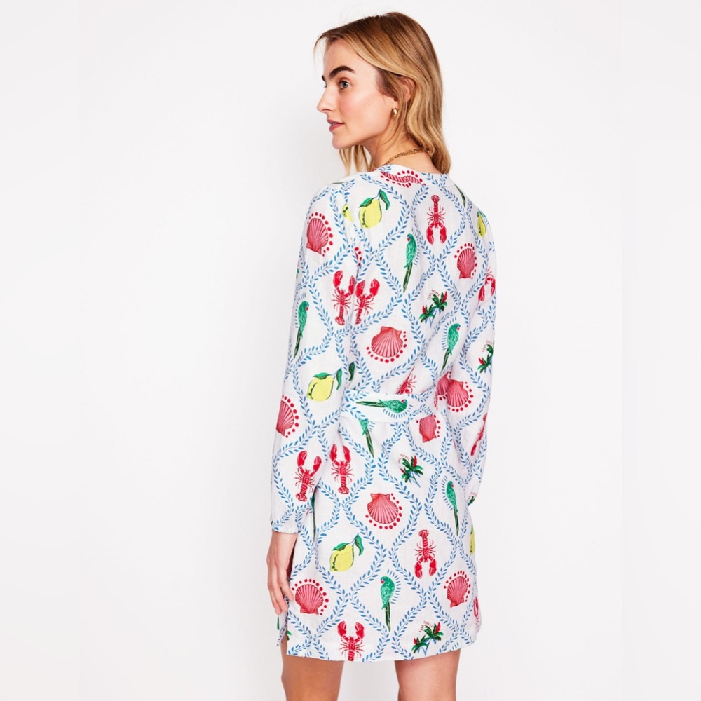 Boden Cleo Linen Dress in Tropical Bonanza Vine White Red Green Yellow Size 4 - Picture 4 of 15